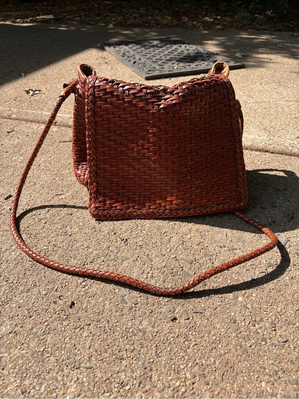 Vintage Talbots Woven Crossbody Shoulder Bag in Rich Brown